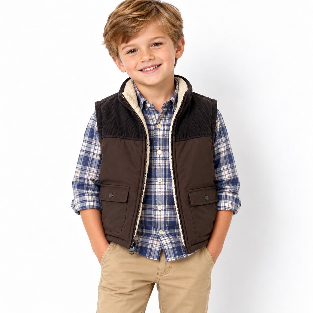 Janie and Jack Corduroy Sherpa Puffer Vest Boys Size 5 Chocolate Brown Outerwear